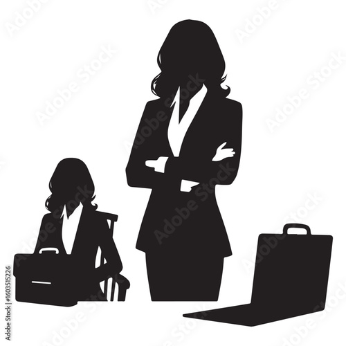 Professional business women silhouettes standing and sitting in the office