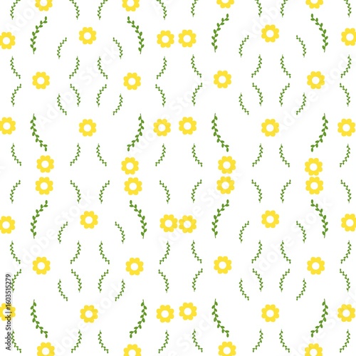 Seamless Yellow Flowers and Leaves Pattern