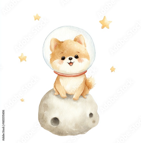 Cute Pomeranian Puppy Astronaut on the Moon