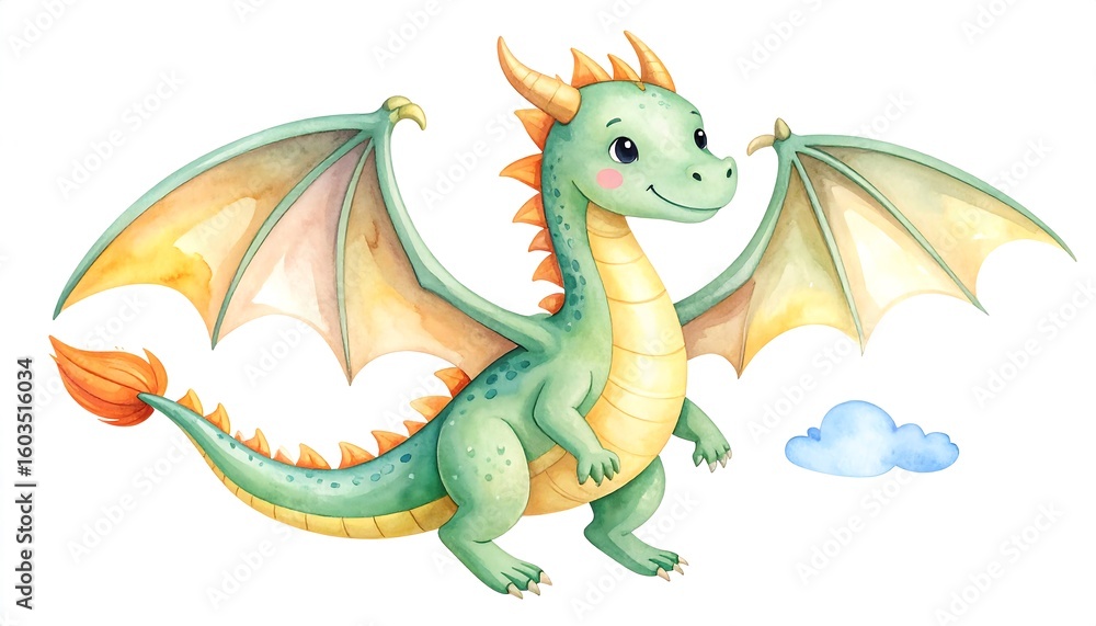 Fototapeta premium Cute cartoon dragon illustration