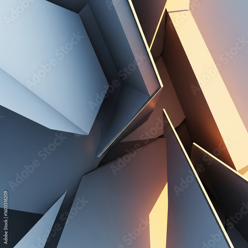 Geometric Abstract Photo. Intricate Geometric Abstract Pattern with Intersecting Light and Shadows. Architecture, Design, Modern, Minimalist, Background.
