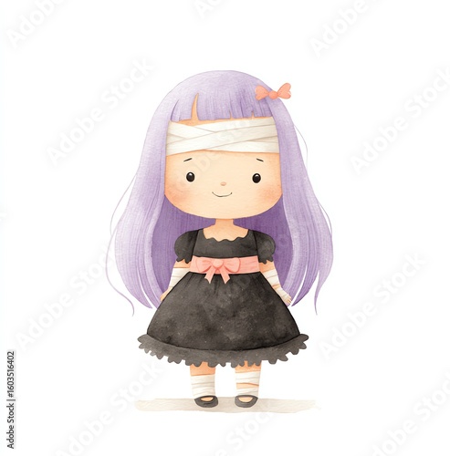 Cute Bandaged Girl in Black Dress