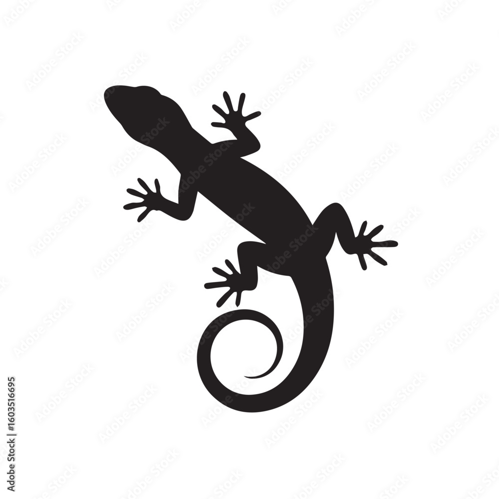Naklejka premium Silhouette of a gecko with a curled tail on a white background a simple and elegant illustration