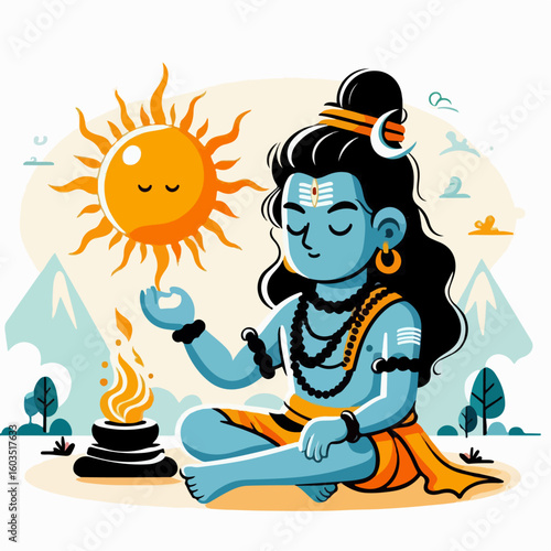 cartoon vector illustration of god shiva