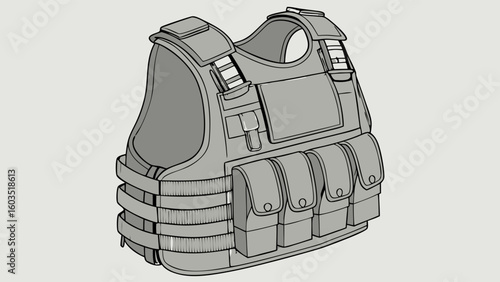 Detailed Illustration of a Tactical Military Body Armor Vest.