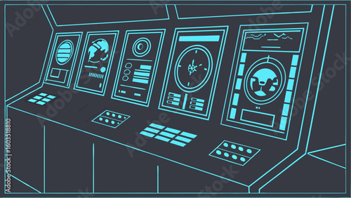 Futuristic Control Panel with Multiple Displays.