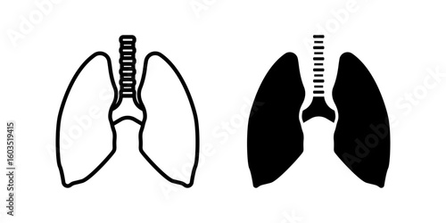 Lungs icon set. Illustration of lung in outline and solid style. Use for medical, biology, anatomical, science content.