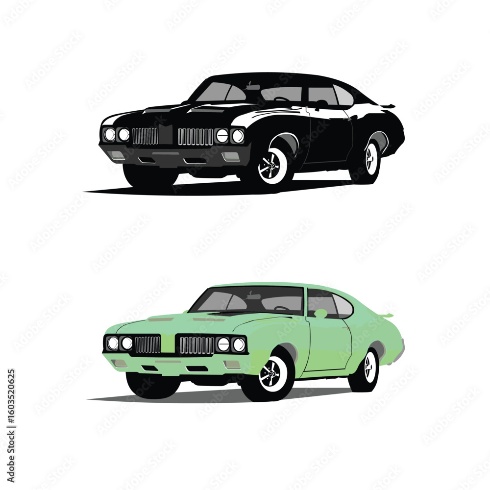 Obraz premium Classic Muscle Car Design Vector Black and Light Green Illustration.eps