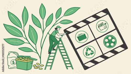 Woman Painting EcoFriendly Film Reel with Green Leaves and Seeds.