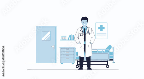 Illustration of a healthcare professional in a hospital ward setting depiction