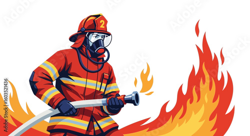 Brave Firefighter in Action: Fighting Flames with Determination and Courage