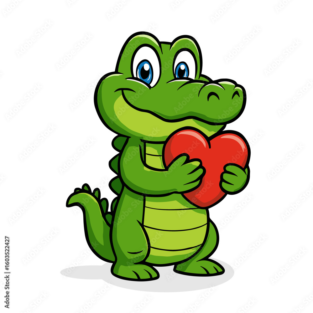 Naklejka premium crocodile cute cartoon love heart alligator mascot illustrations