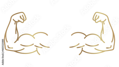 Golden Outline of Flexing Biceps on Transparent Backdrop Symbolizing Strength and Fitness