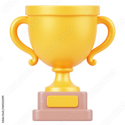 gold trophy cup 3d render icon in cartoon plastic style minimal isolated on transparent white background