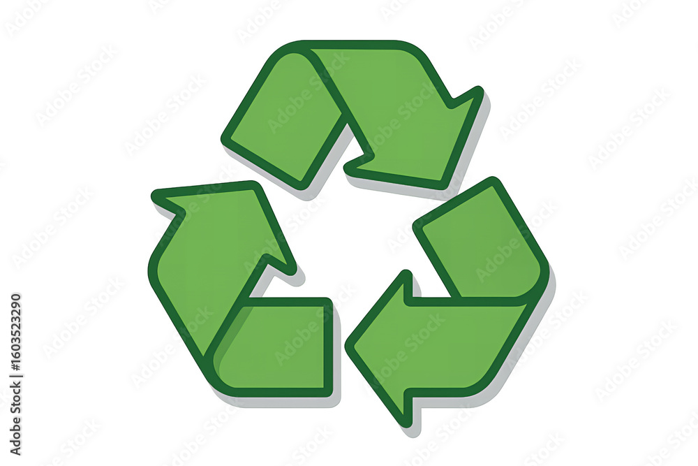 Fototapeta premium A three-arrow green recycle icon with clean beveled edges and modern shadows