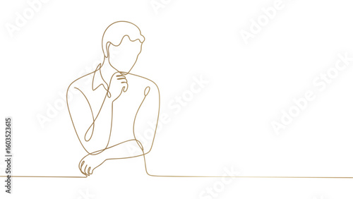 Golden Thinking Man Outline on Transparent Background Showcasing Intellect and Thought
