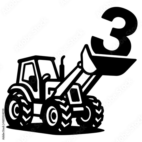 Tractor scooping number 3 – third birthday farm party icon
