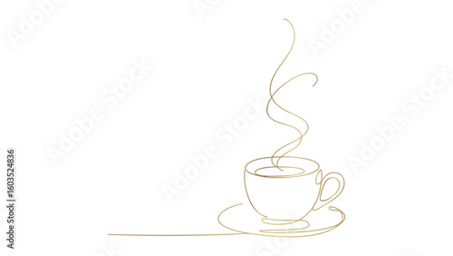Golden Coffee Cup Outline Vector Illustration on Transparent Background Design