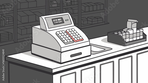 Vintage Cash Register on a Countertop in a Store.