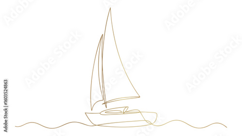 Golden Sailboat Outline Vector Illustration on Transparent Background Design