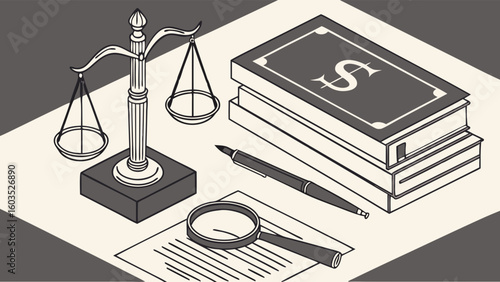 Justice Money and Legal Documents Illustrated.