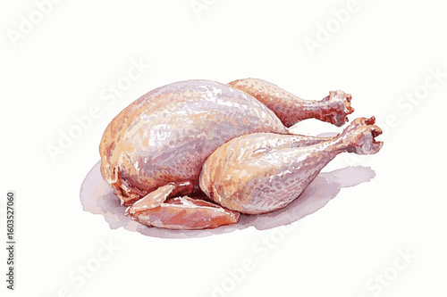 Raw Glow whole chicken meat isolated watercolor vector illustration svg
