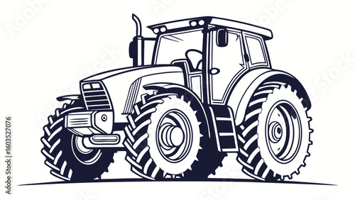 Powerful Farm Tractor Illustration in Monochrome Style.