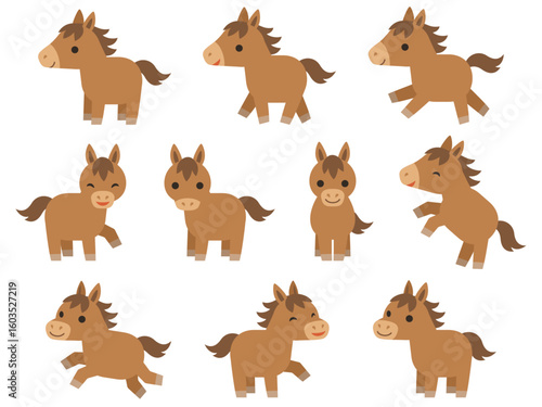 馬のデフォルメキャラクターのイラストセット