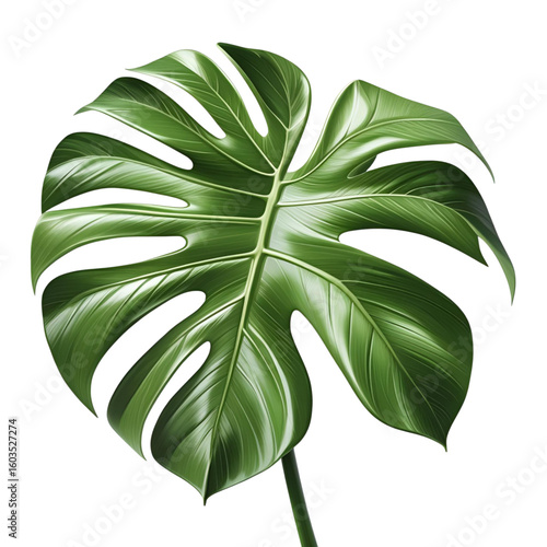 Vibrant green monstera leaf with natural holes
