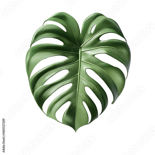 Vibrant green monstera leaf with natural holes
