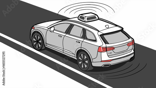SelfDriving SUV with Lidar Sensor on Road.
