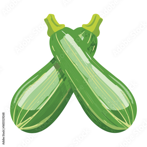 Crossed Fresh Green Zucchini Pair - Vector Illustration