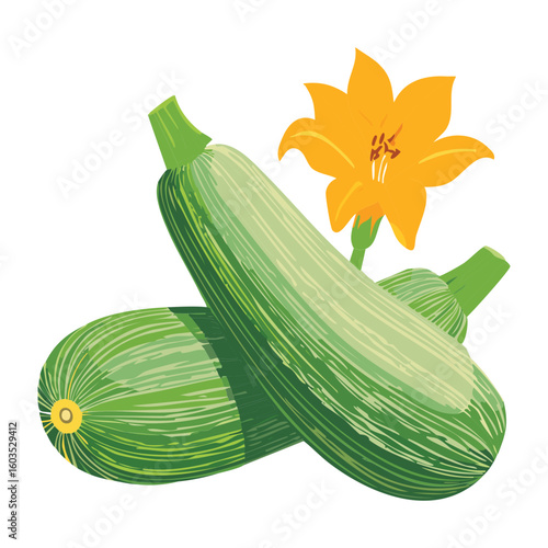 Fresh Zucchini Blossom Healthy Garden Produce - Vector Illustration