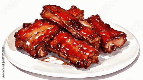 Amber Crust Fried pork ribs isolated watercolor vector illustration svg