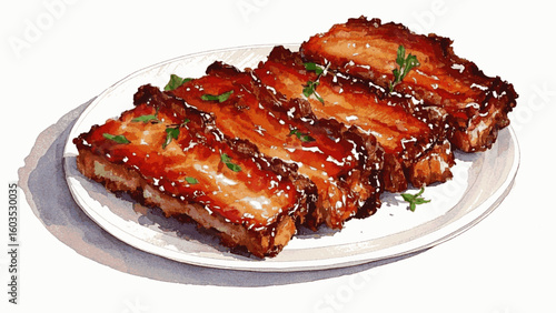 Crackle Glaze Fried pork ribs isolated watercolor vector illustration svg