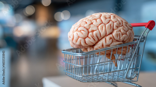 Brain in shopping cart symbolizes behavioral triggers in consumer decisions