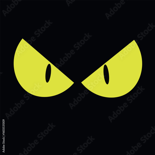 Yellow glowing cat or evil eyes in the dark on a black background.
