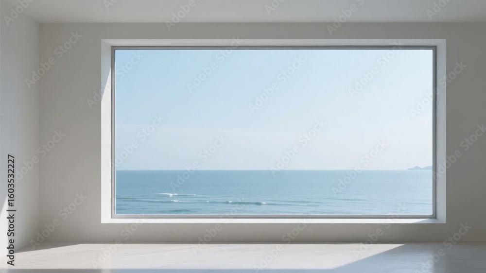 Fototapeta premium Minimalist Room with Large Window Overlooking the Ocean