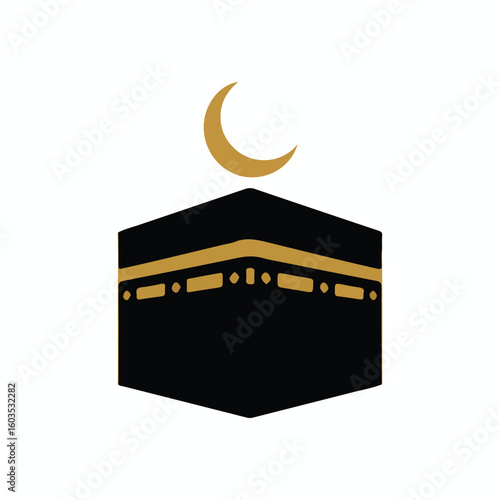 Stylized Islamic Kaaba with Crescent Moon mecca