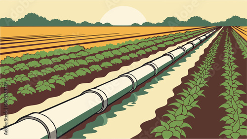 Irrigation Pipeline Through Cultivated Farmland.