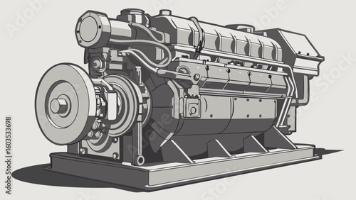 Powerful Industrial Diesel Engine Illustration.