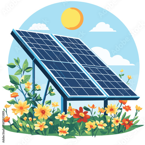 Solar panel energy sun power clean alternative sustainable technology future innovation eco friendly clean energy, vector style simple color