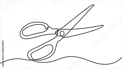 Scissor tool one line continuous single line art drawing outline design vector illustration, Continuous one line stylist scissors symbol concept. Barber haircut beauty salon lifestyle. 