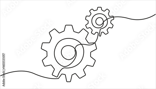 Setting icon continuous one line drawing vector illustration, Gears wheel symbol technology, continuous one line drawing, moving cog gears for business teamwork concept. machine wheel gears pro vector