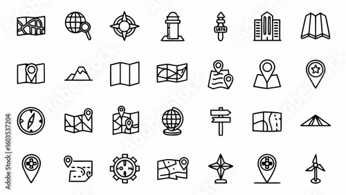 Navigation maps travel location vector icons set for gps compass direction and destination planning design