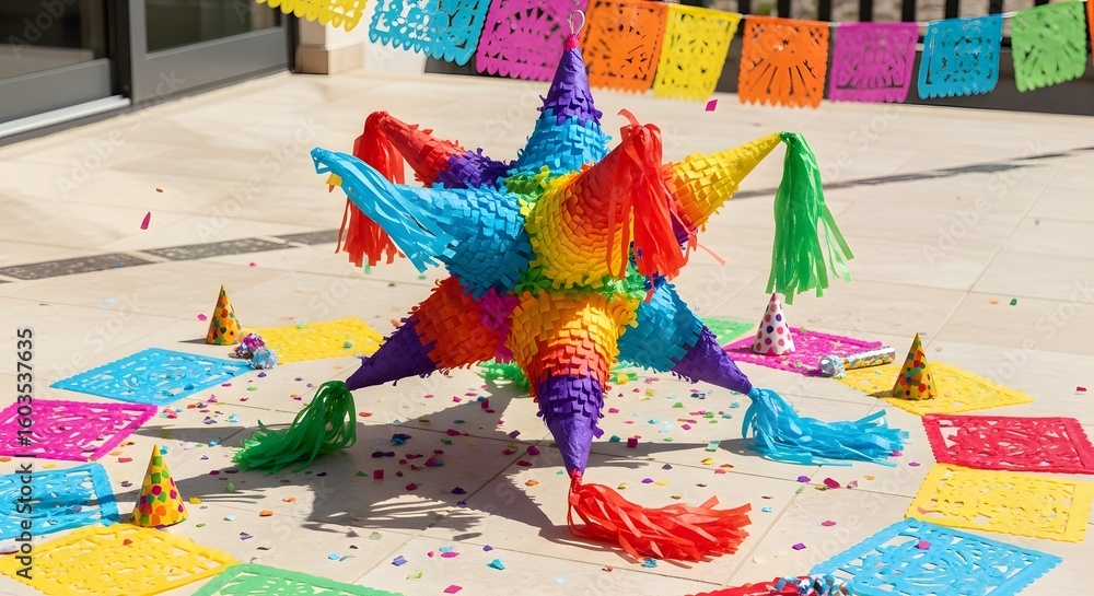 Fototapeta premium Colorful Piñata Star Shape Mexican Party Celebration Decor