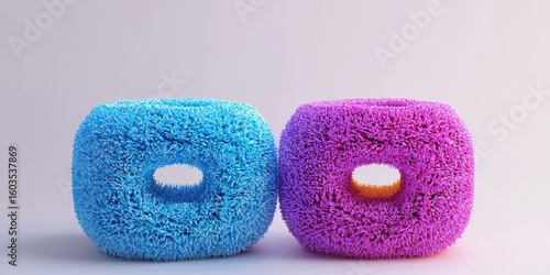 3D render of couple loofahs in matching colors