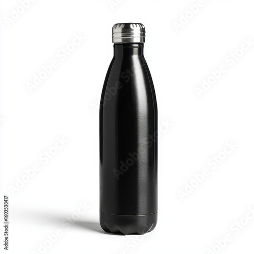 Wallpaper Mural Sleek black reusable water bottle with a metallic silver cap isolated on white background Torontodigital.ca