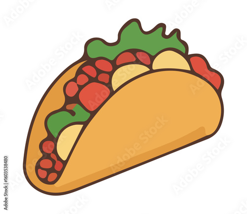 Deliciously Fresh Cartoon Taco Filled with Meaty Goodness and Veggies	