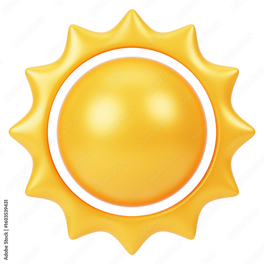 Golden Sun 3d render icon in cartoon plastic style minimal isolated on transparent white background Golden Sun 3d render icon in cartoon plastic style minimal isolated on transparent white background